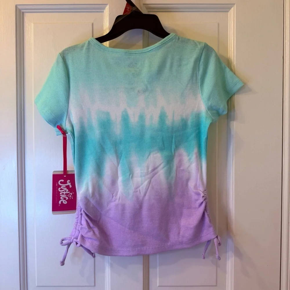 Justice Mint and White Top with Rhinestone Butterfly